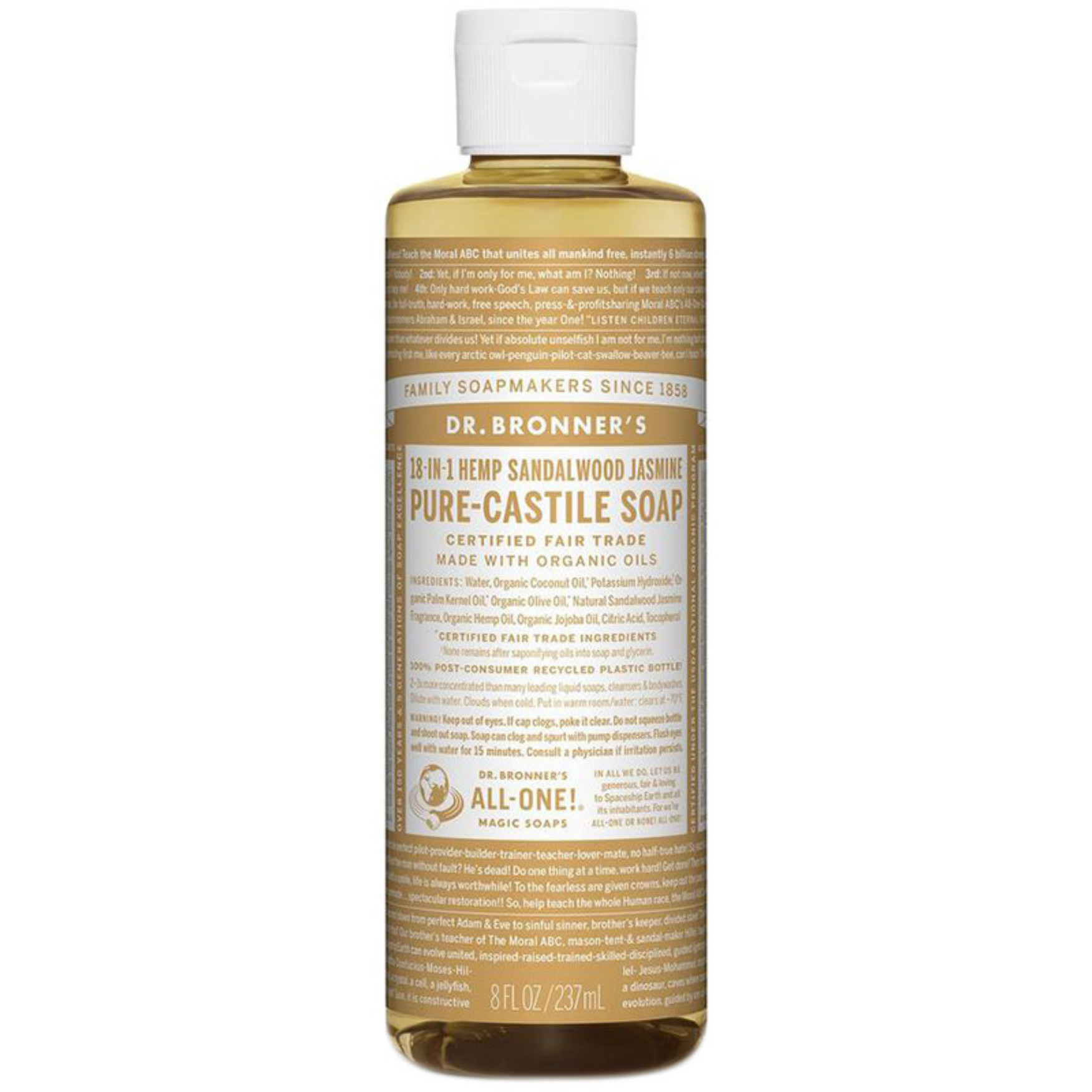 Dr Bronner Vegan Certified Sandalwood Jasmine Pure Castile Liquid Soap