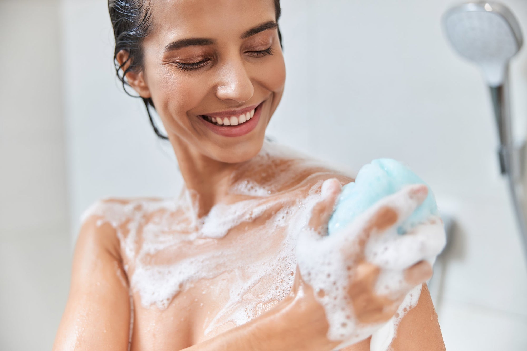Woman using natural soap