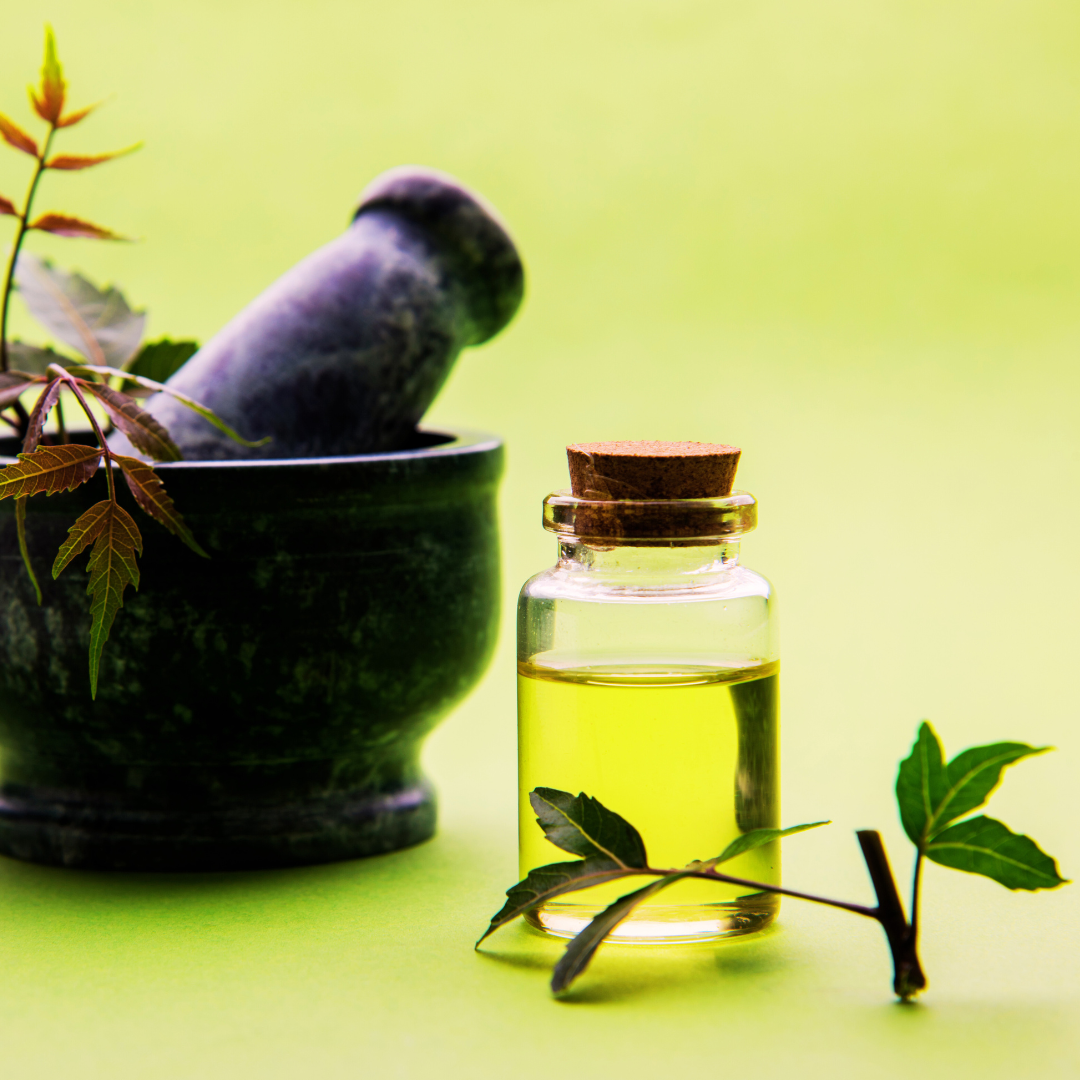 Neem Oil in a glass bottle