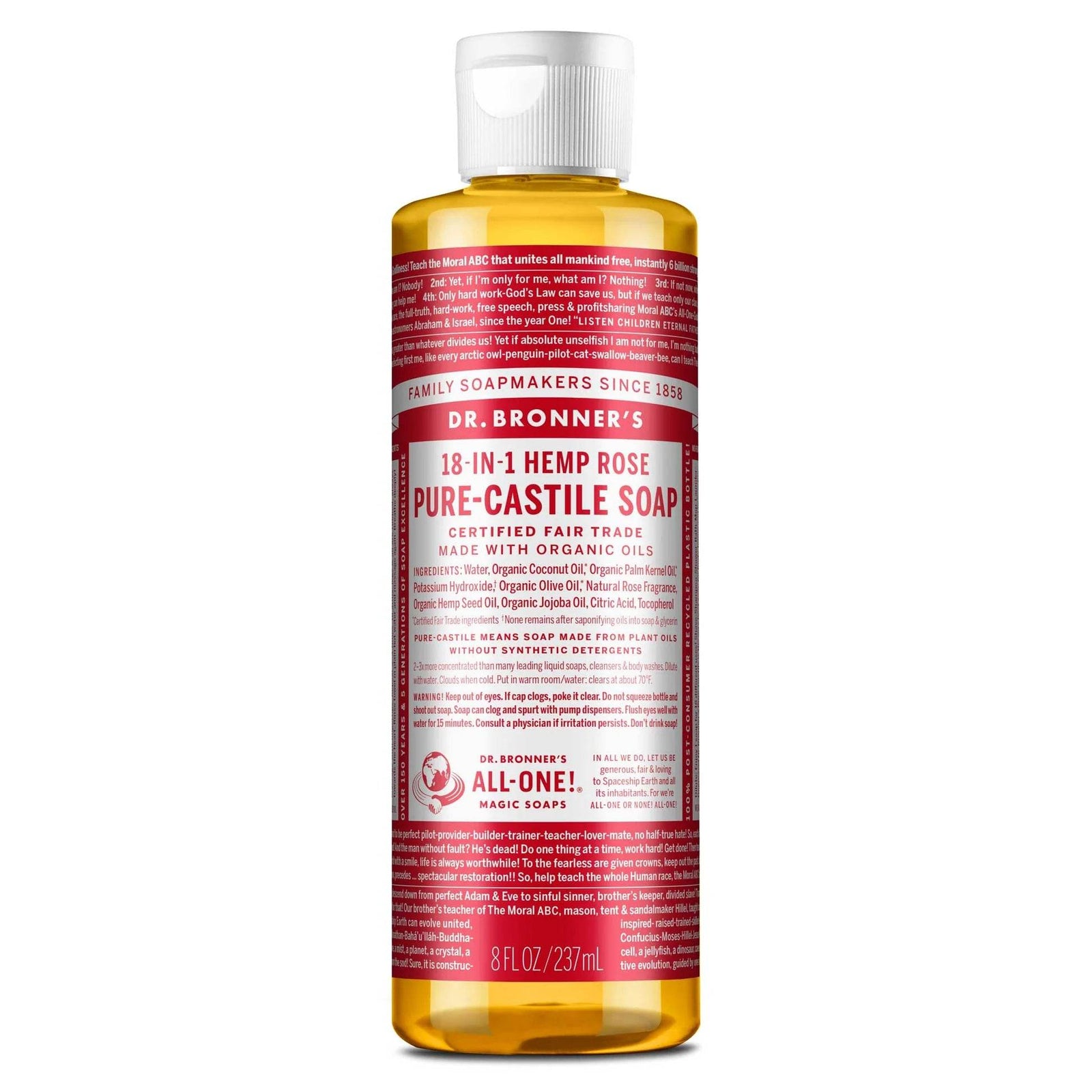 Dr Bronner's Vegan Certified Pure-Castile Rose Liquid Soap - Health Nutrition