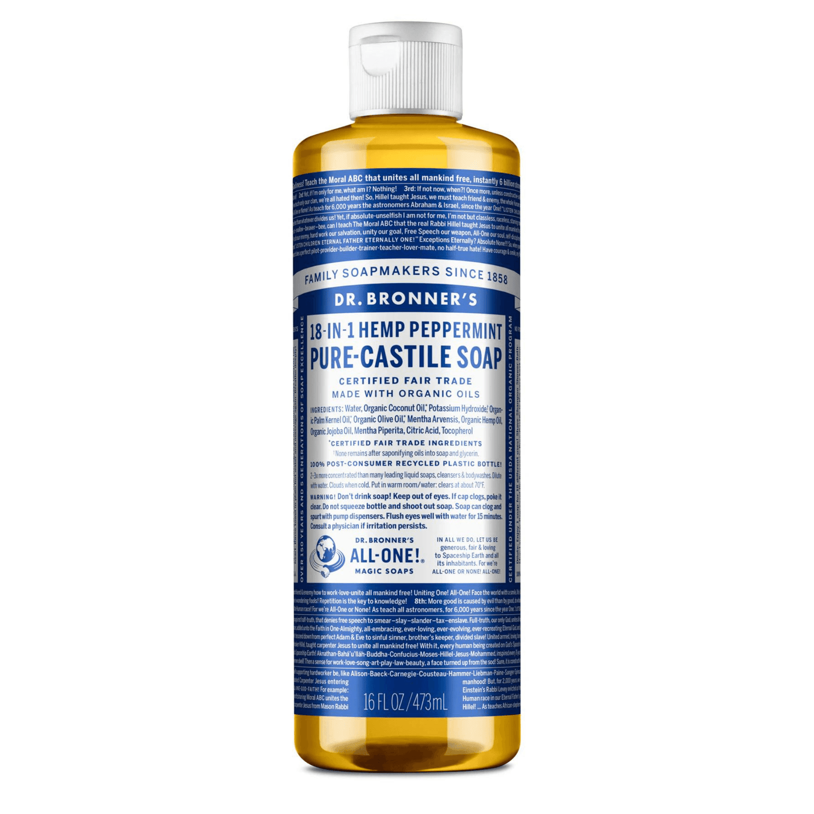 Dr Bronner's Vegan Certified Pure-Castile Hemp Peppermint Liquid Soap - Health Nutrition