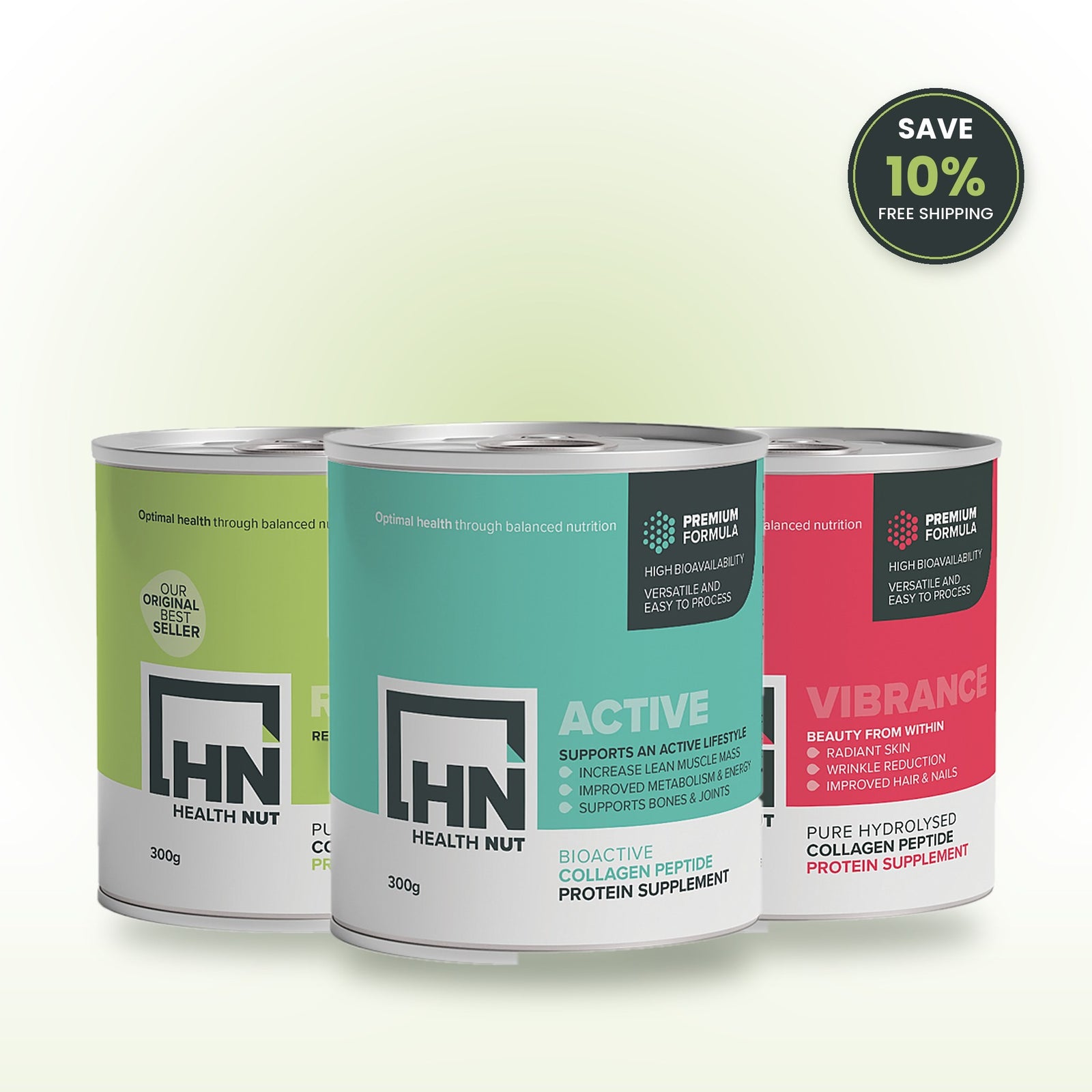 Collagen Power Pack bundle – Health Nut Restore, Vibrance and Active collagen 300g tins