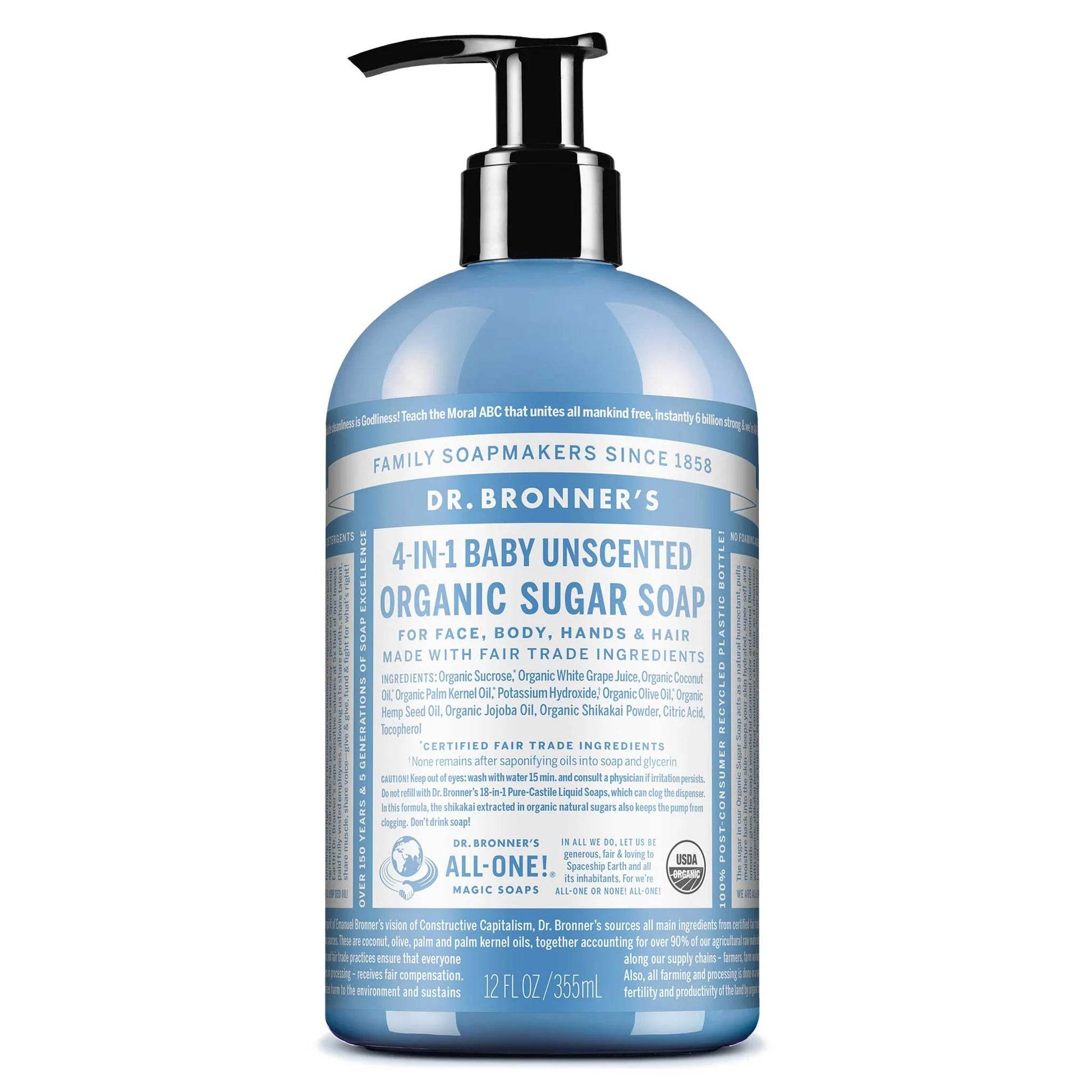 Dr Bronner Organic Unscented Sugar Soap - Vegan - Health Nutrition