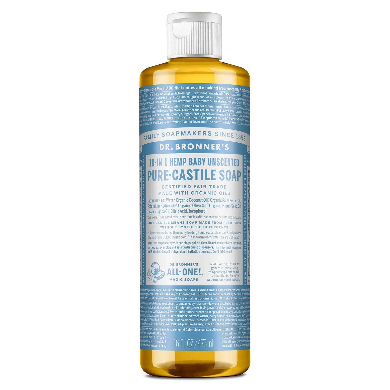 Dr Bronner Certified Organic Baby-Unscented Pure-Castile Liquid Soap - Health Nutrition