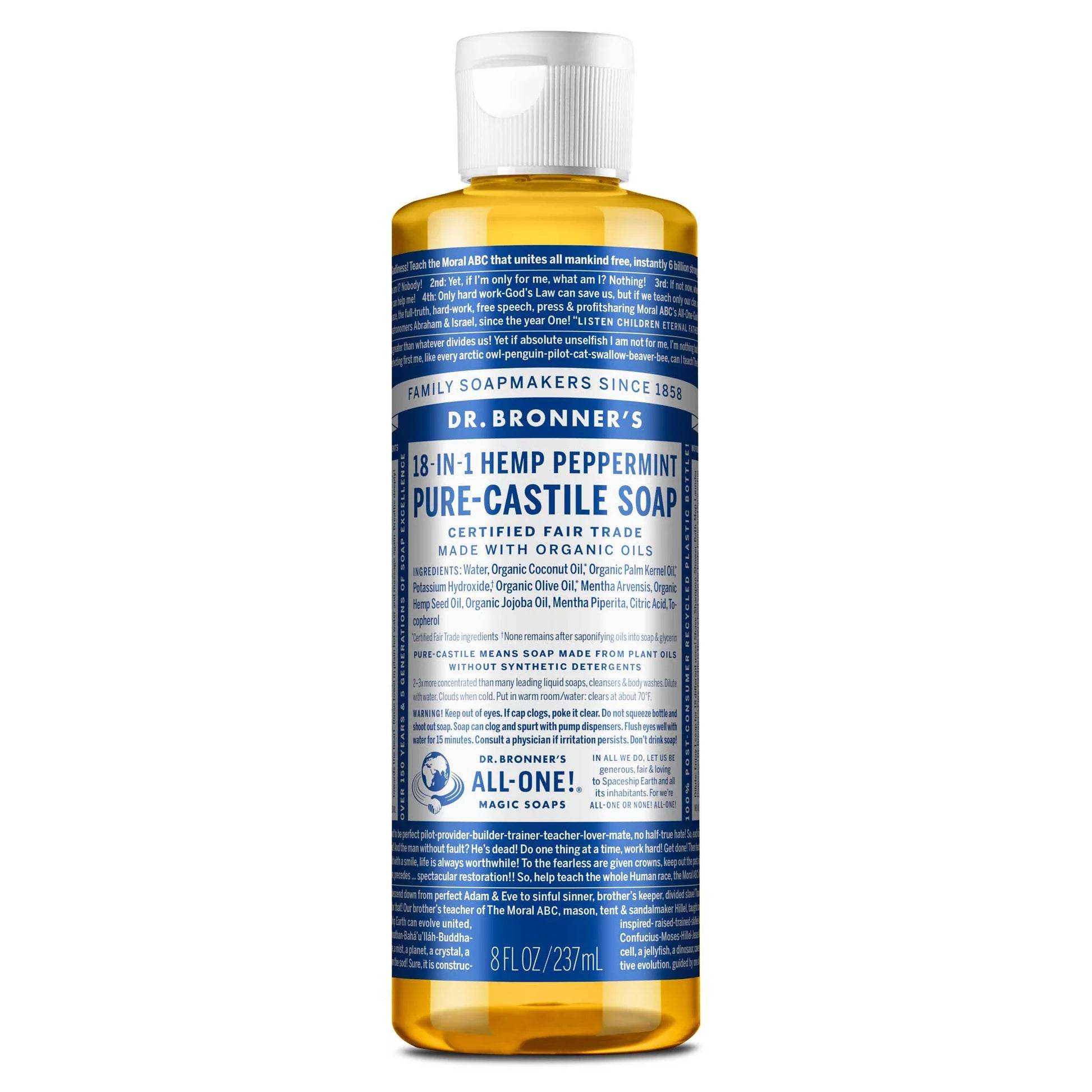 Dr Bronner's Vegan Certified Pure-Castile Hemp Peppermint Liquid Soap - Health Nutrition
